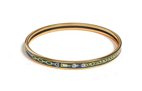 HERMES Enamel, Gold Plated, Metal Bangles Women's Blue