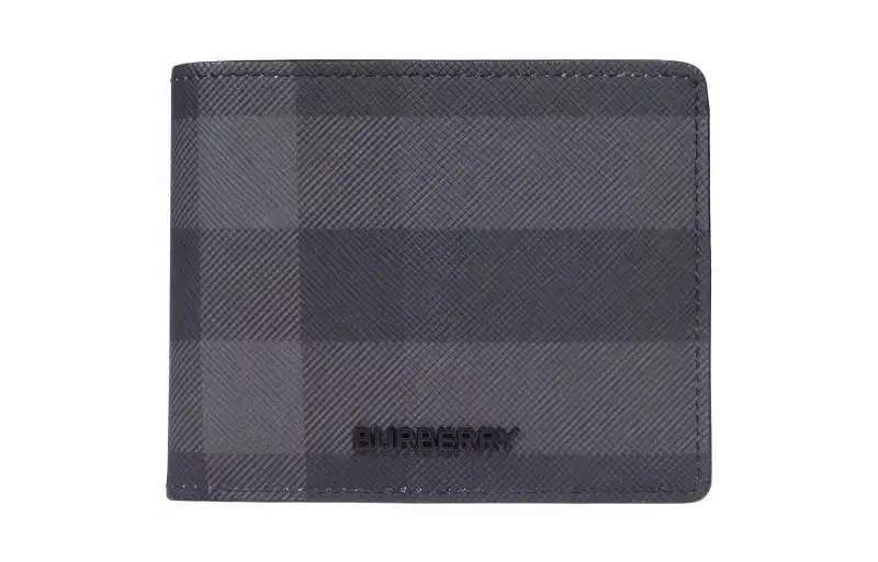 Burberry Logo Plaque Checked Bi Fold Wallet