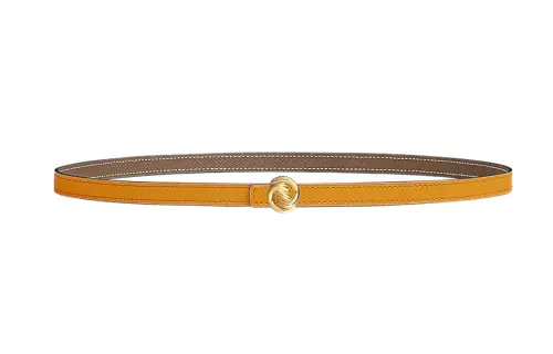 HERMES Calfskin Leather Belts Women's Yellow/Gray Width 1.3cm