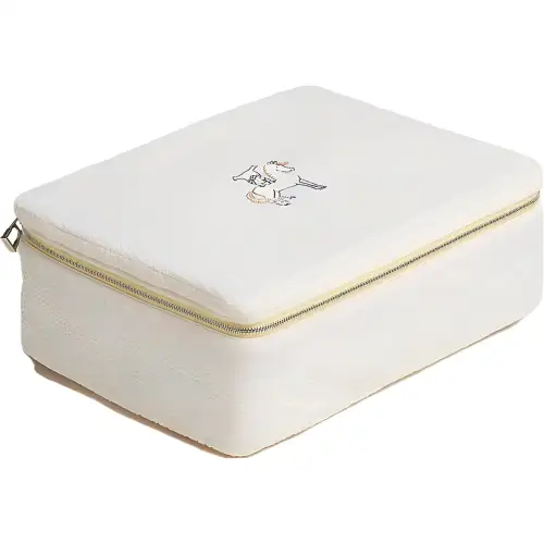 HERMES Toogo Embroidery Print Cotton Travel Storage Bag Medium Size Women's 01 Blanc Pure White