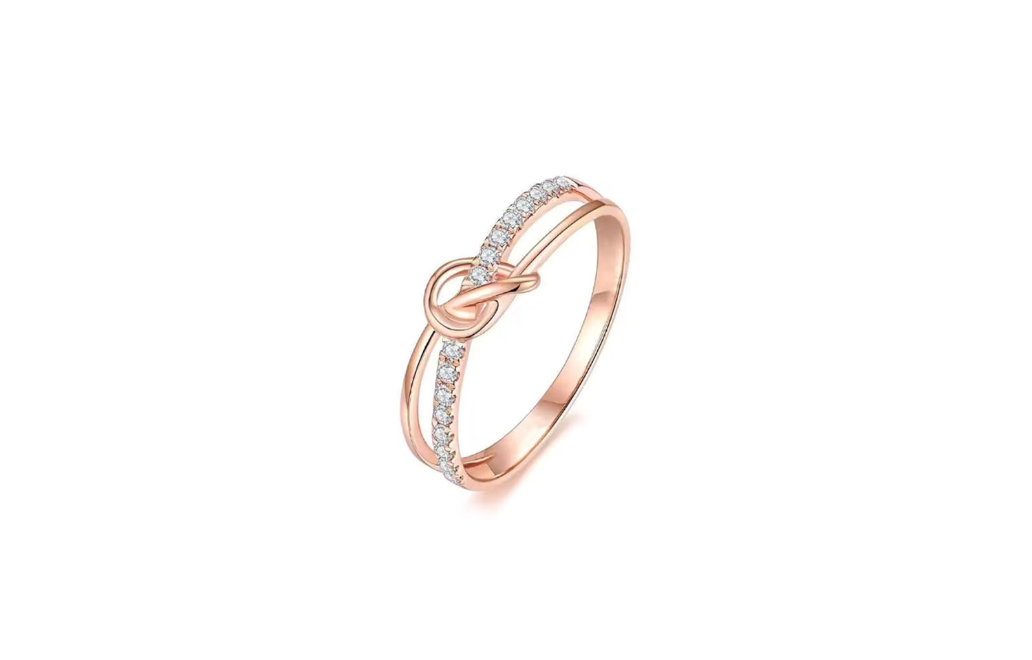 JOLLY SEASONS Happy Season French Concentric Knot Love Double Layer Women's Ring Elegant, Light and Luxurious #Good Luck High-level Sense of Forever Knot Concentric Sparkling Love S925 Silver Zircon Ring Women's Model