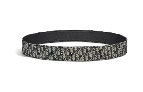 DIOR Brand Logo Calfskin Leather Belts Men's Black 3.5cm