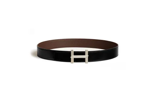 HERMES Calfskin Leather Belts Men's Width 3.8cm