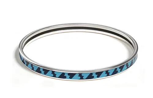HERMES Patterned Print Enamel, Palladium Plated, Metal Parts Bangles Women's Silver