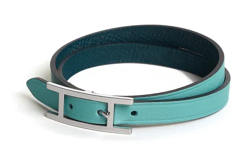 HERMES Calfskin Wristbands Women's Blue