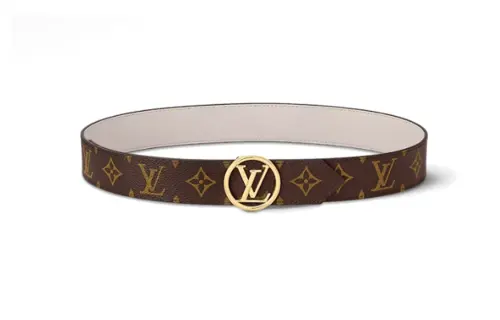 LOUIS VUITTON Circle Canvas With Calfskin Leather Belts Women's Brown/Gray Width 3.5cm