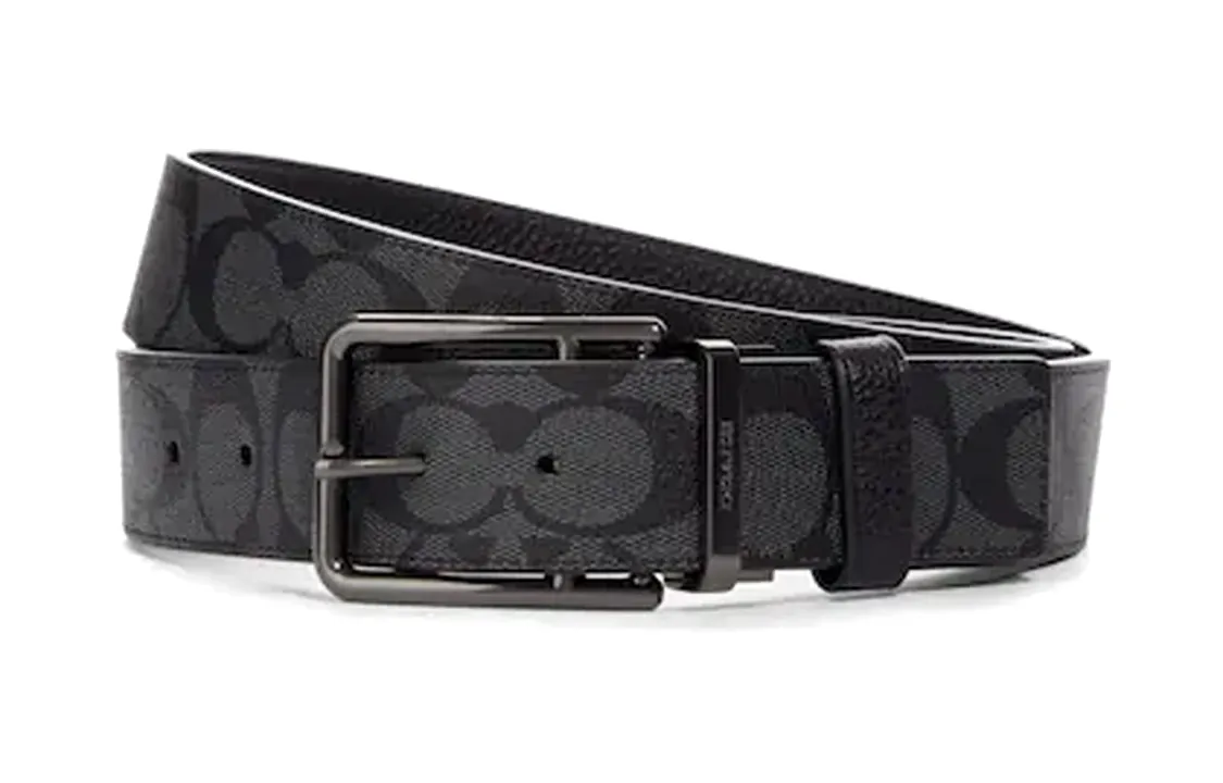 COACH Canvas Leather Belts Men's Black Width 3.8cm