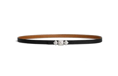 HERMES 1925 Metal Palladium Calfskin Leather Belts Women's 1.3cm