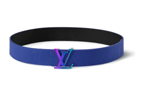 LOUIS VUITTON Initiales Leather Calfskin Leather Belts Men's Blue/Black Width 4cm