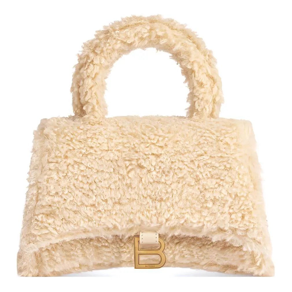 Balenciaga Furryhourglass Sheepskin Polyester One Shoulder Crossbody Handbags Women's Beige