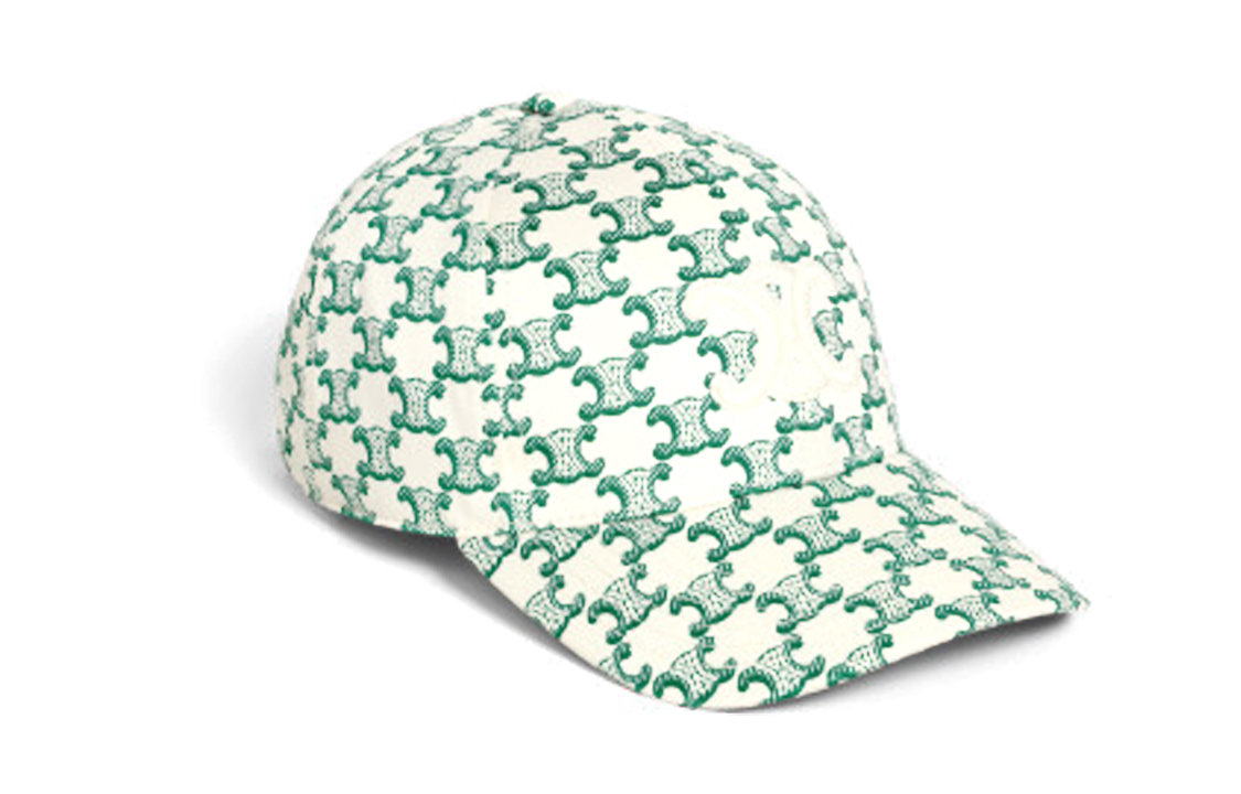 CELINE Embroidery Print Cotton Baseball Caps Women's Light Green