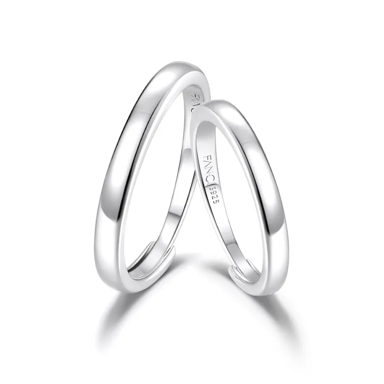 FANCI S925 Silver Plain Band Ring Pair Unisex