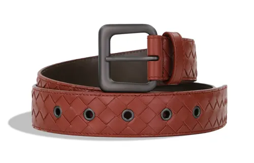 Bottega Veneta Cow Leather Belts Men's Red Width 3.5cm