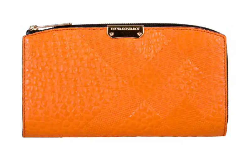 Burberry Zip Closure Calfskin Wallet Women's Pink Orange