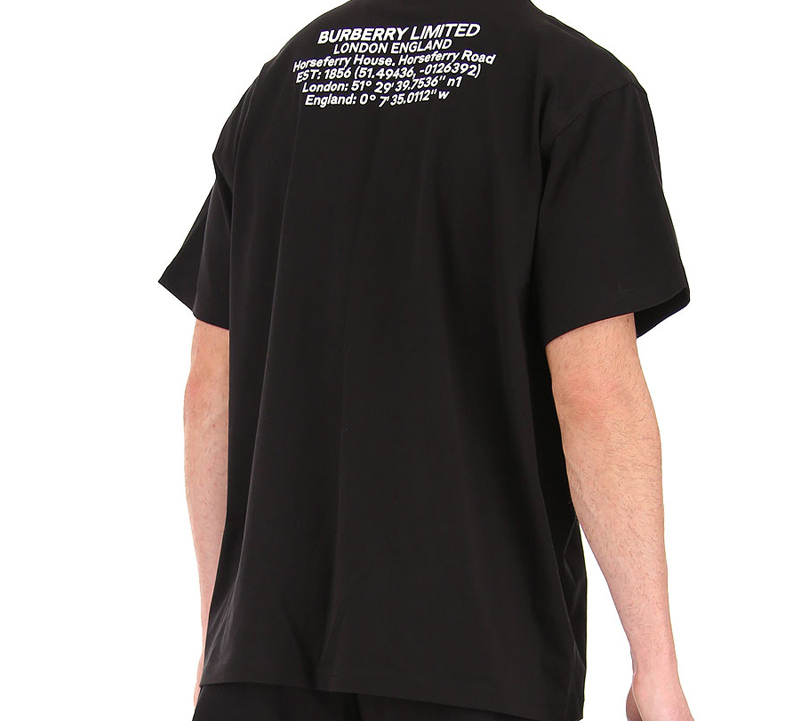 Мужская футболка Burberry Location Print Cotton Oversized T (черная) — фото 7