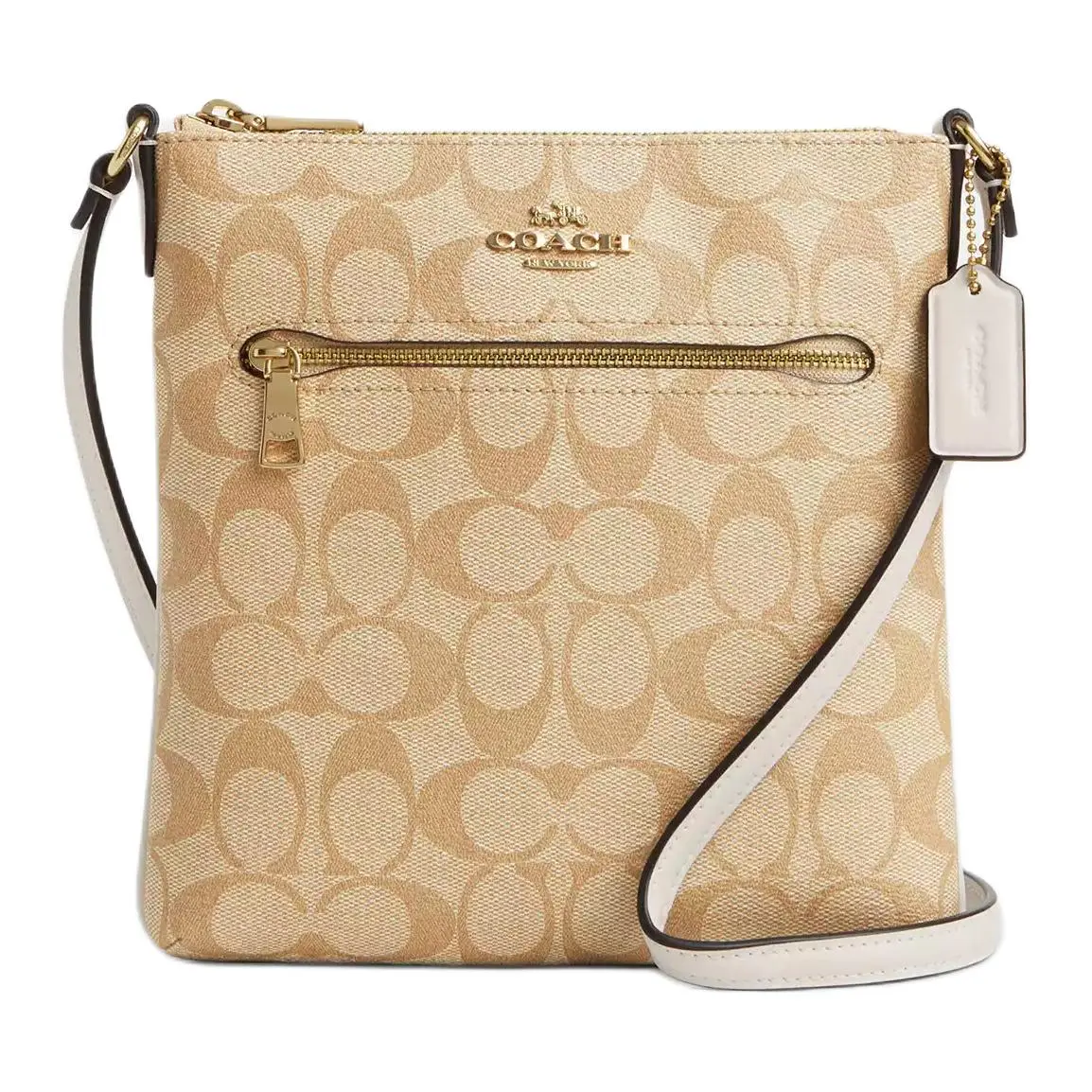 COACH Rowan Coated Canvas With Recycled Leather Shoulder Bag, Crossbody Bag Small Women's Gold & Light Khaki Chalk