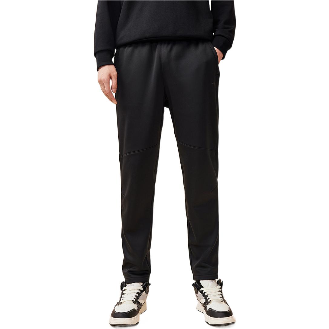 Anta Running Collection Solid Color Logo Print Elastic Waistband Fleece Lined Running Pants Men’s Black