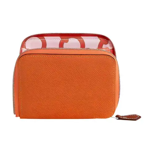 HERMES Silk'In Epsom Calfskin With Barenia Calfskin Wallet Women's Orange