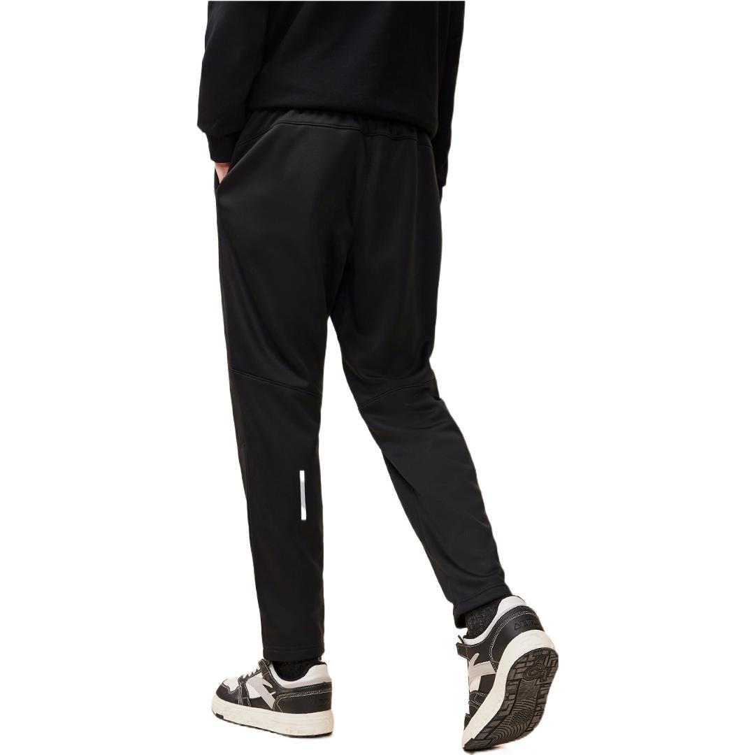 Anta Running Collection Solid Color Logo Print Elastic Waistband Fleece Lined Running Pants Men’s Black