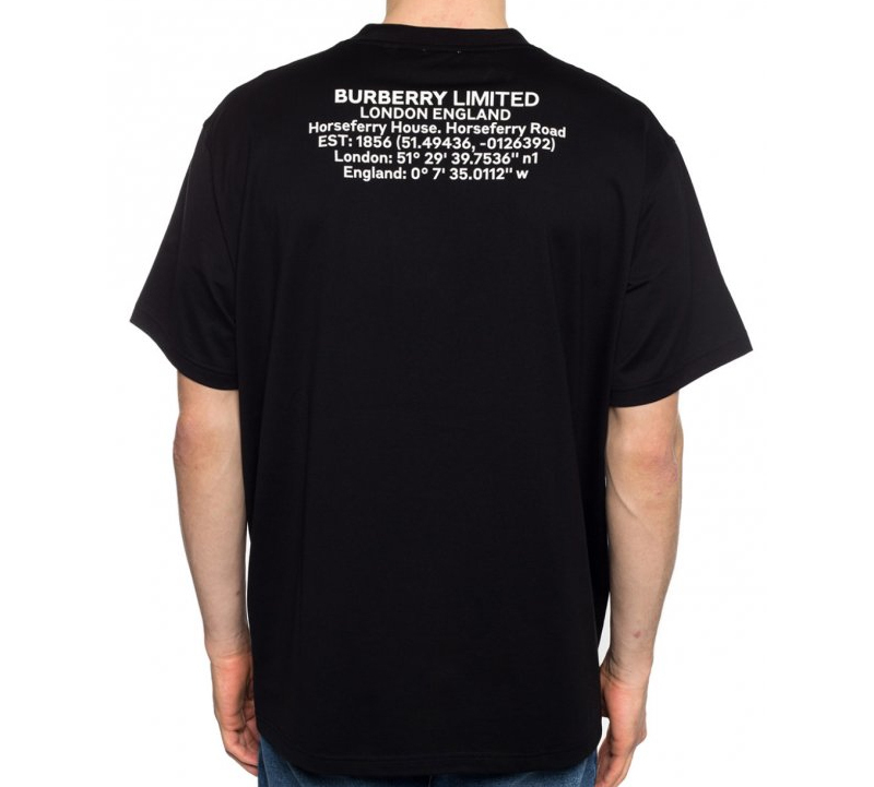 Мужская футболка Burberry Location Print Cotton Oversized T (черная) — фото 3