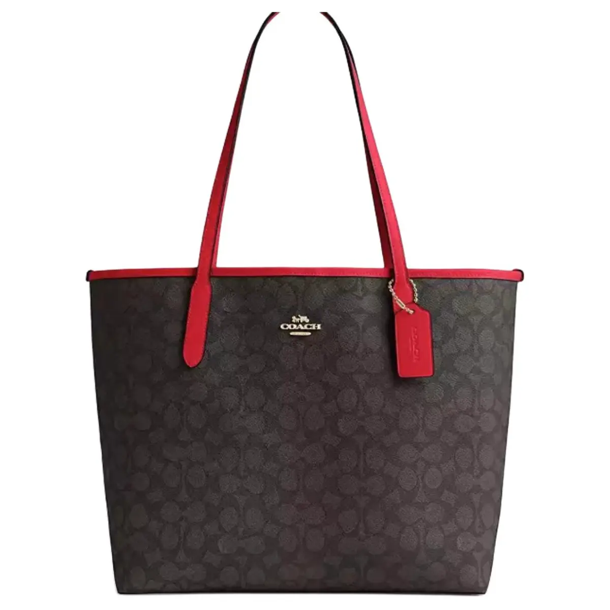 COACH City Artificial Leather Tote Bag, Shoulder Bag Large Women's Red & Coffee