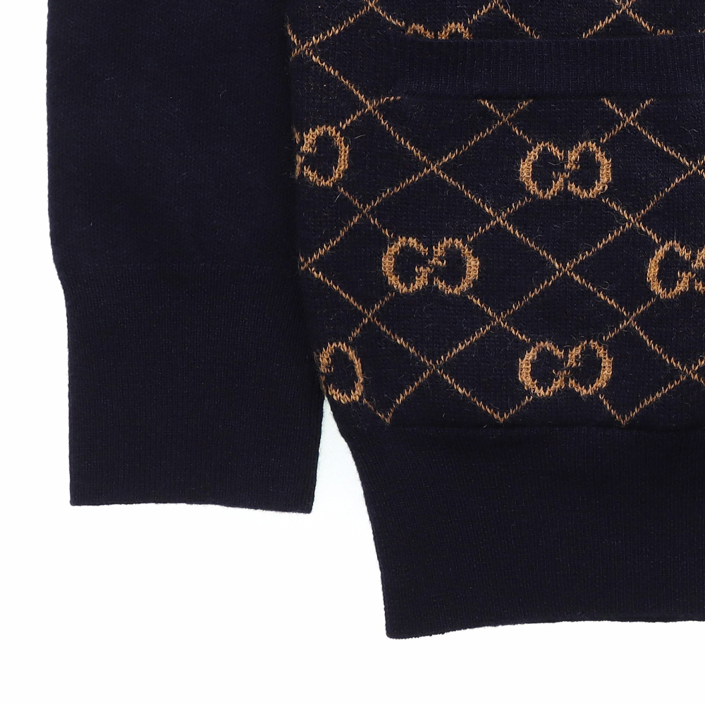 Мужской свитер Gucci С V-образным вырезом (темно-синий) — фото 3
