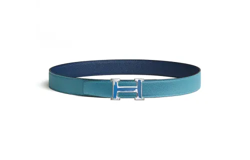 HERMES Palladium Plated Metal, Calfskin Leather Belts Men's Width 3.2cm