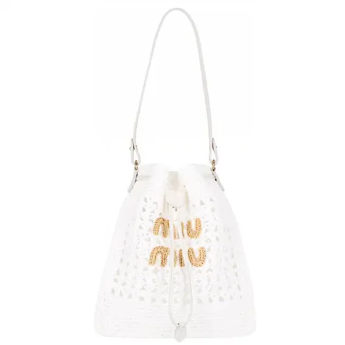 MIU MIU Raffia With Leather Handbag, Shoulder Bag Women's White