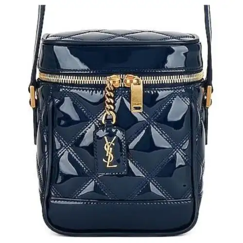 SAINT LAURENT Patent Leather Calfskin Crossbody Bag, Shoulder Bag Women's Blue