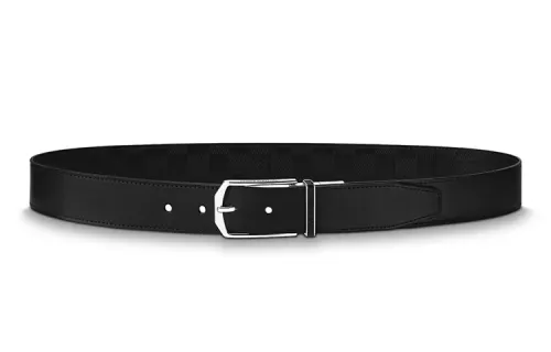 LOUIS VUITTON Cow Leather Belts Men's Black Width 3.5cm