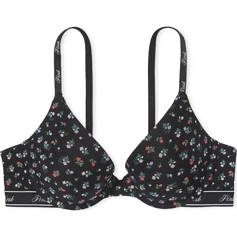 Victoria's Secret PINK Girlish Bra Women's Pure Black Floral Print