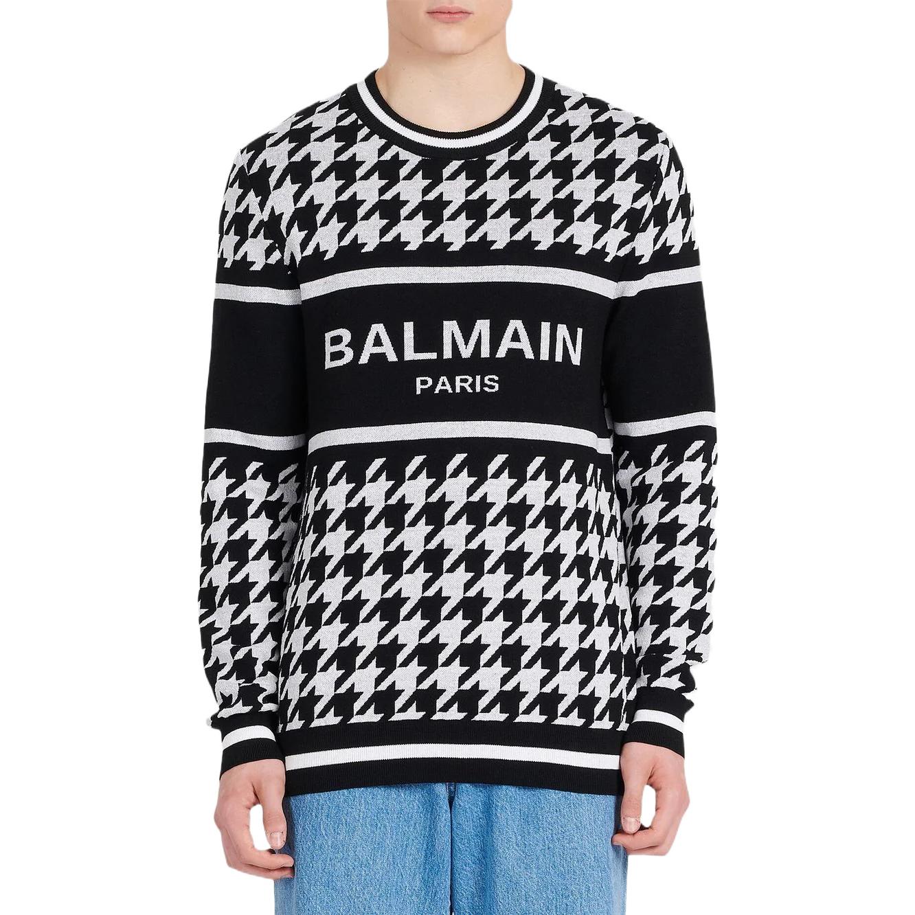 Мужской худи BALMAIN Houndstooth (черный) — фото 5