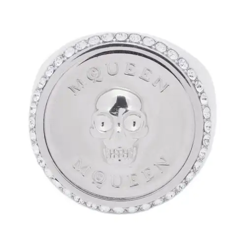 Alexander McQueen Alexander McQueen Solid color design with embossed skull pattern Eco-friendly brass Metal accessories Palladium plated Crystal Ring Men's Silver