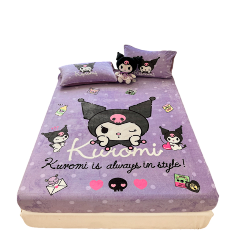 Sanrio Sanrio, cartoon sheet, demi-season warm jeans, velvet mattress, protective cover for students, bedspread, washable
