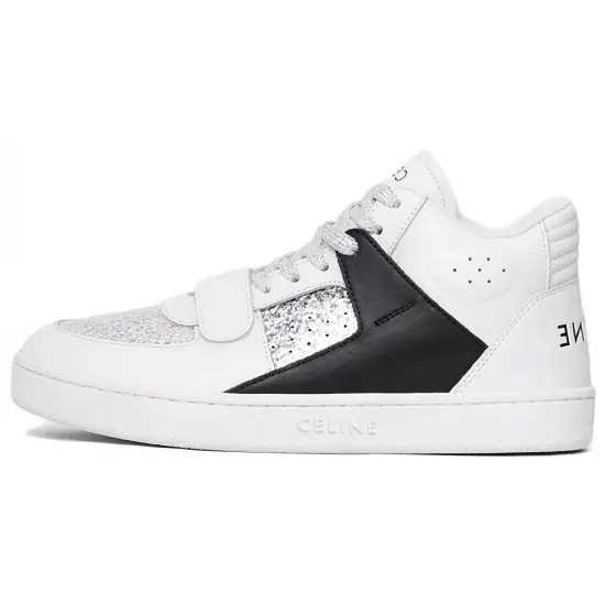 CELINE Skateboard Shoes Women's Mid-Top Black Silver/White