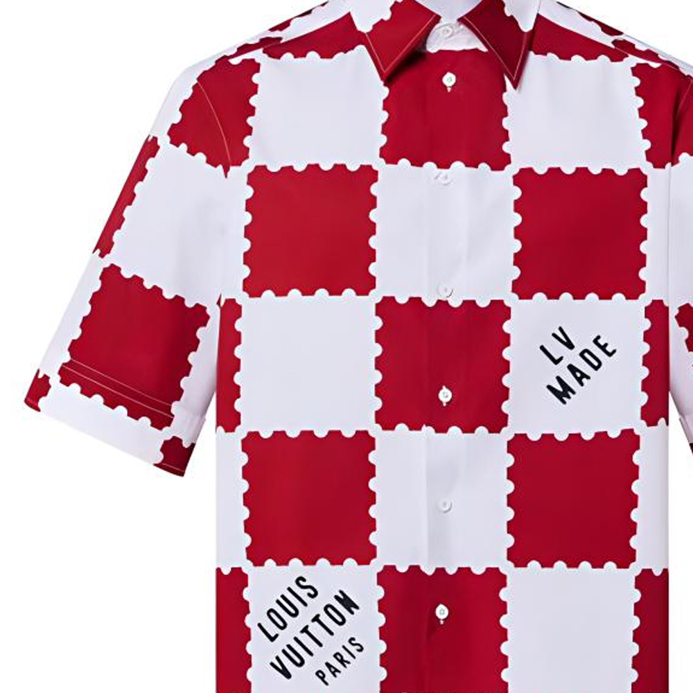 Мужская рубашка Louis Vuitton x NIGO2 (красно-белая) — фото 5