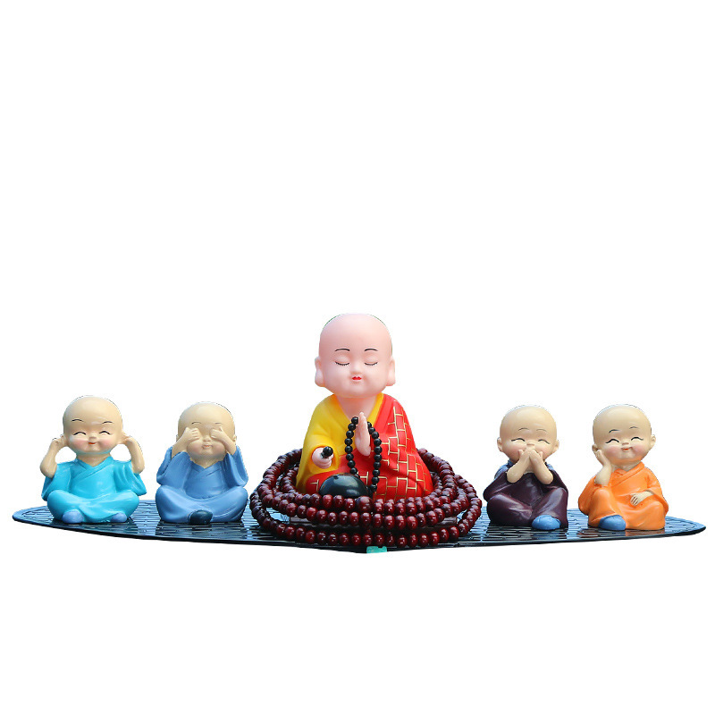 Kingstar Ornaments Five Pack Solar Monk Car Ornaments Creative Chanting Four Little Monks Zen Car Interior Decoration Ornaments