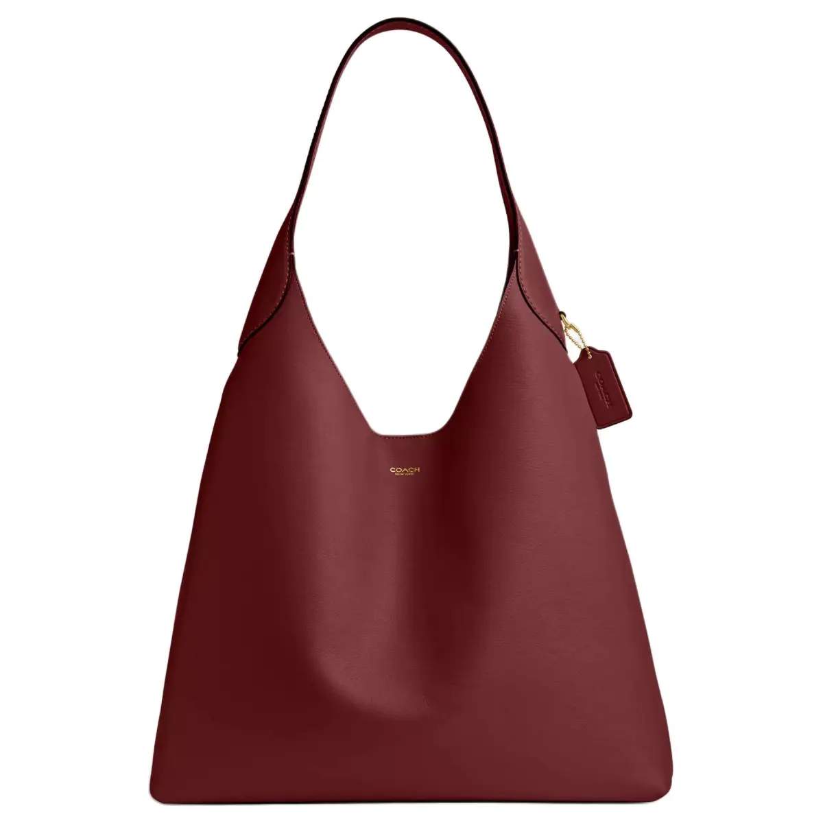 COACH Natural Grain Leather Hobo Bag, Handbag, Shoulder Bag Large Women's Dark Red Gemstone