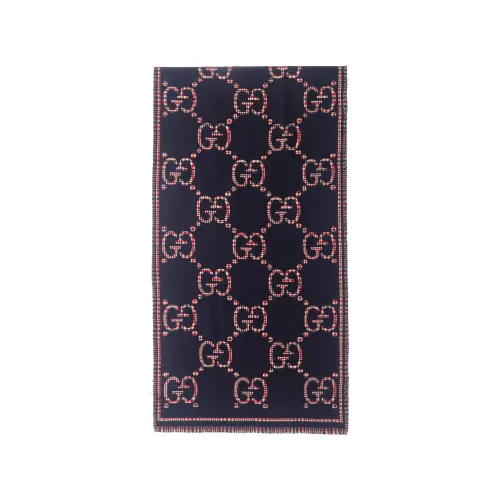 GUCCI Wool Knit Scarves Unisex Blue/Red
