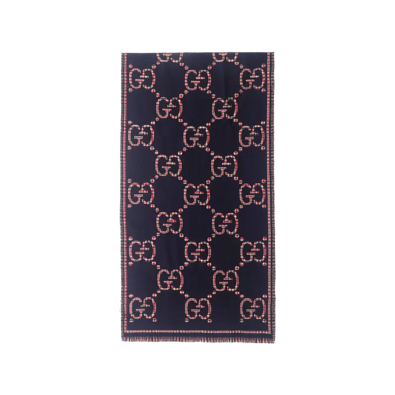 GUCCI Wool Knit Scarves Unisex Blue/Red