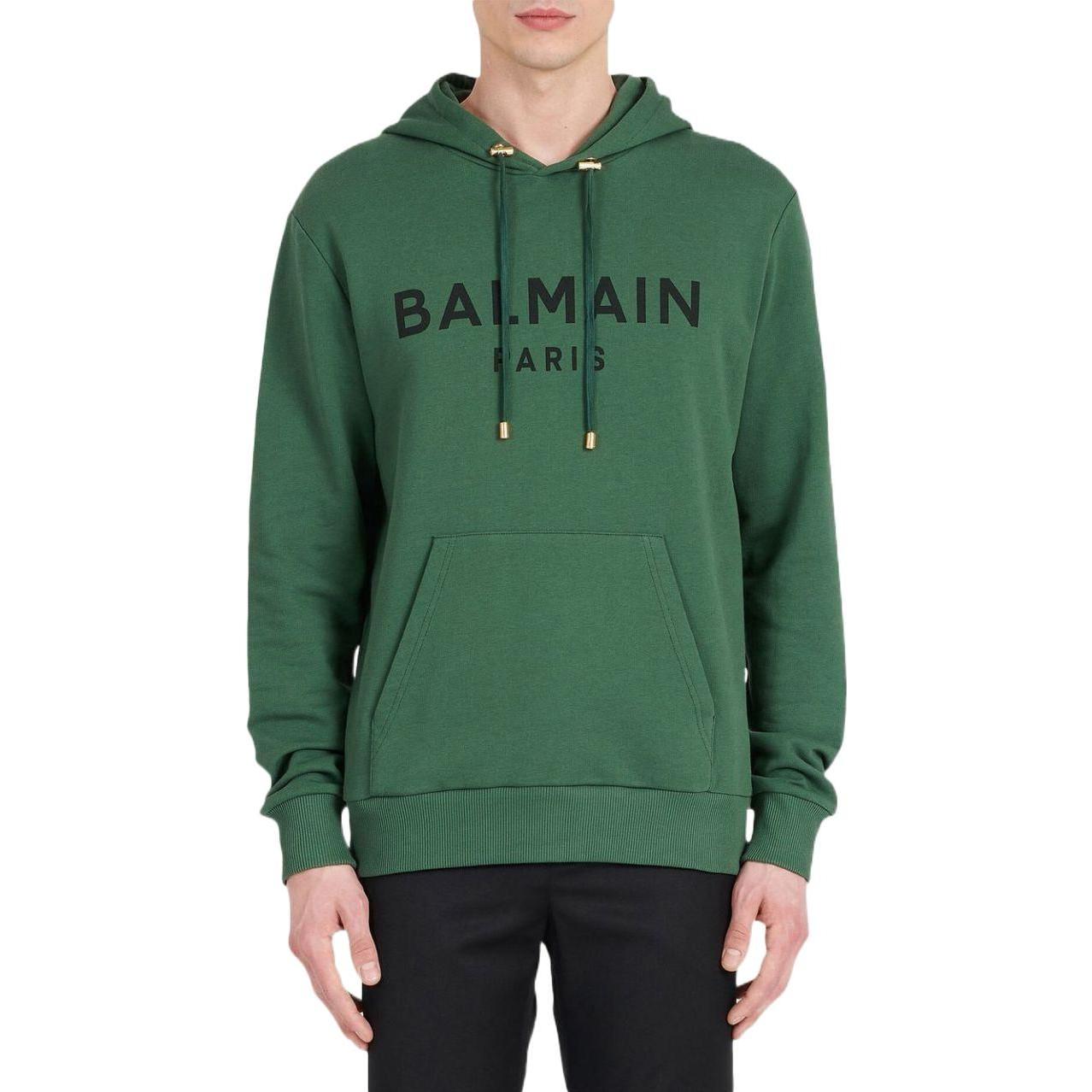 Мужское худи BALMAIN FW22 Logo (зеленое) — фото 3