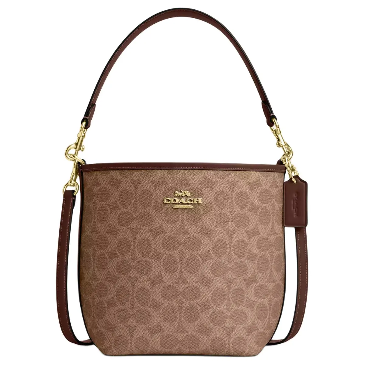 COACH City Bucket Signature Coated Canvas Handbag, Shoulder Bag Small Women's Tan