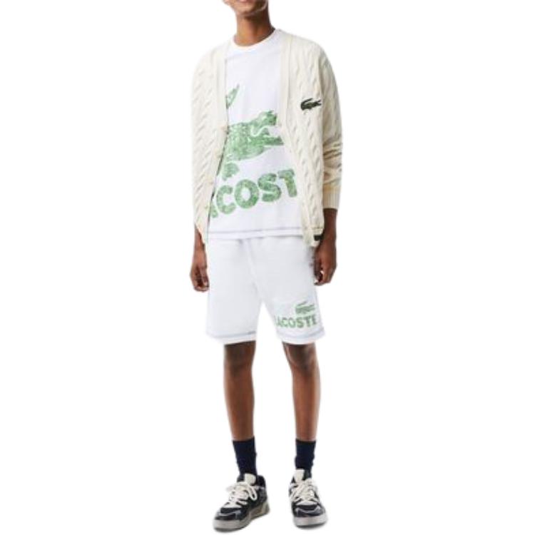 LACOSTE French Crocodile Large Animal Pattern Print Round Neck Short Sleeve T-shirt Men's White