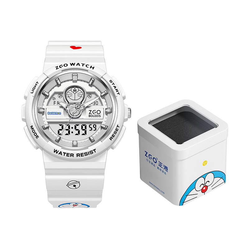 Authentic ZGO x Clearance Doraemon co-branded sports watch for junior and senior high school students, attractive and cute, simple casual versatile gift box version, electronic movement, domestic brand, unisex model, pink dial, 50 meters water resistant