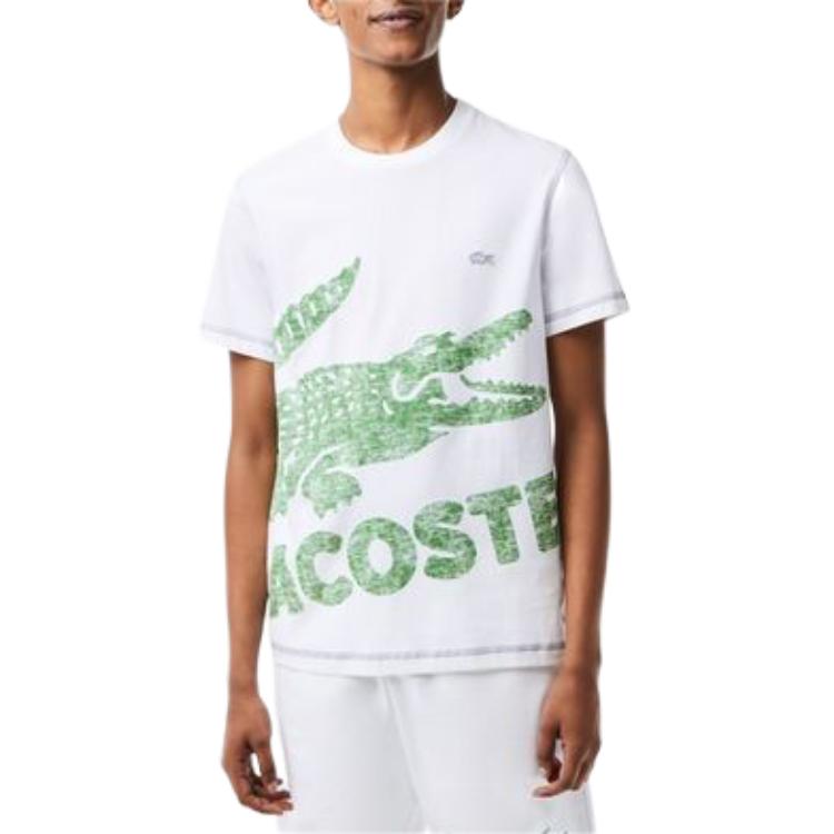 LACOSTE French Crocodile Large Animal Pattern Print Round Neck Short Sleeve T-shirt Men's White