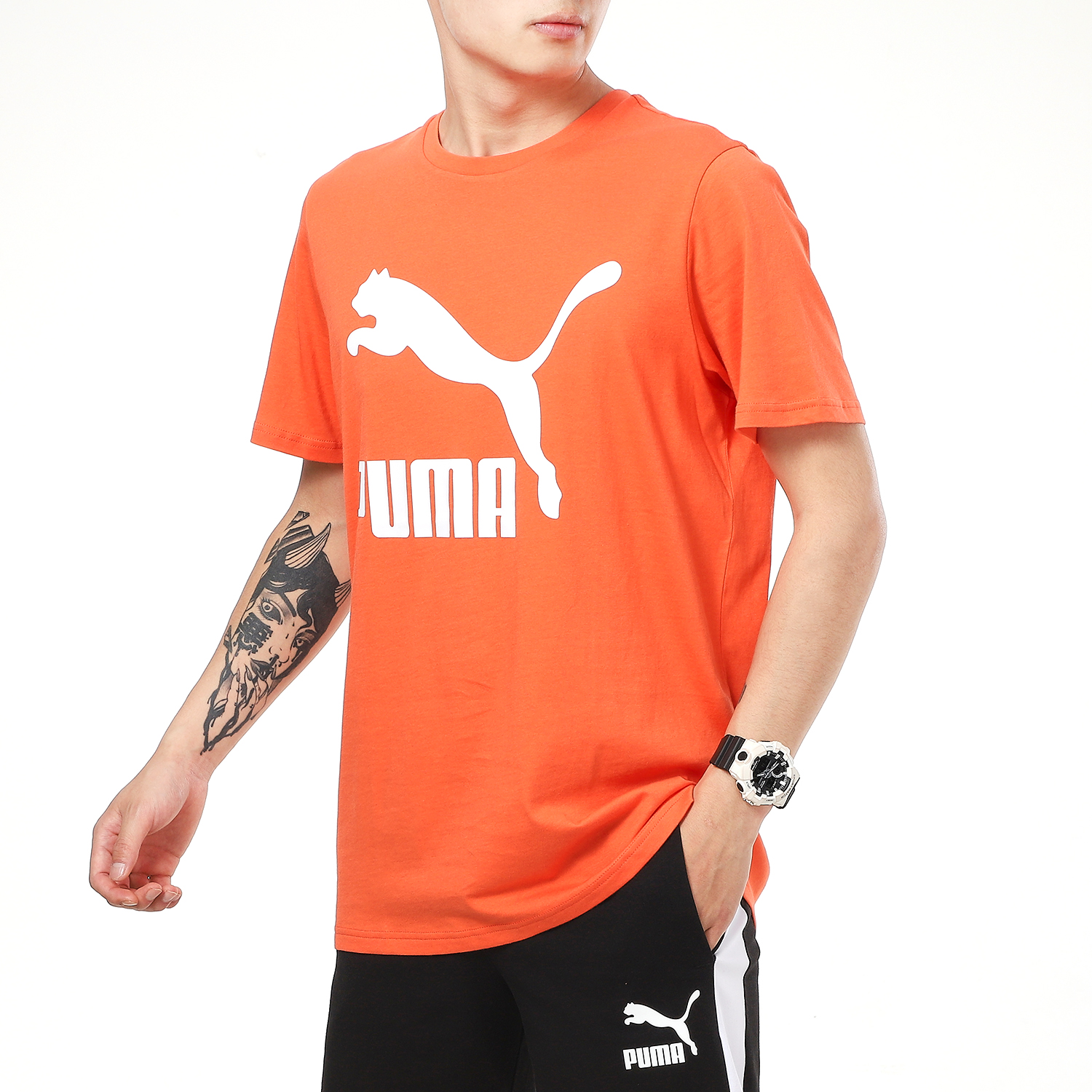 Мужская футболка PUMA Classics Logo (оранжевая) — фото 5