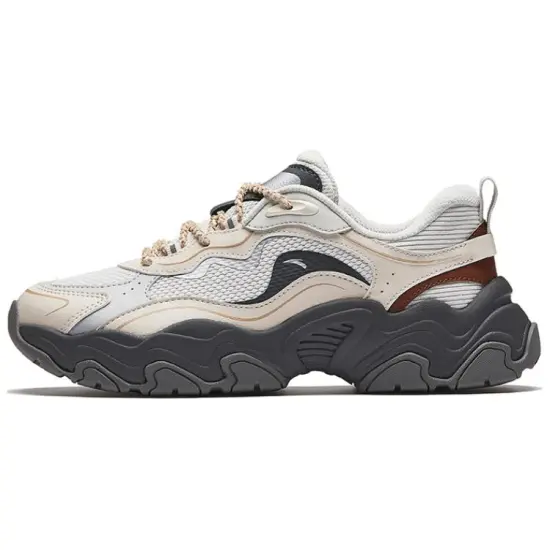 ANTA Meteorite Casual Shoes Women's Low-Top Cumulus Gray/White Limestone/Metallic Titanium/Smoke Red Brown