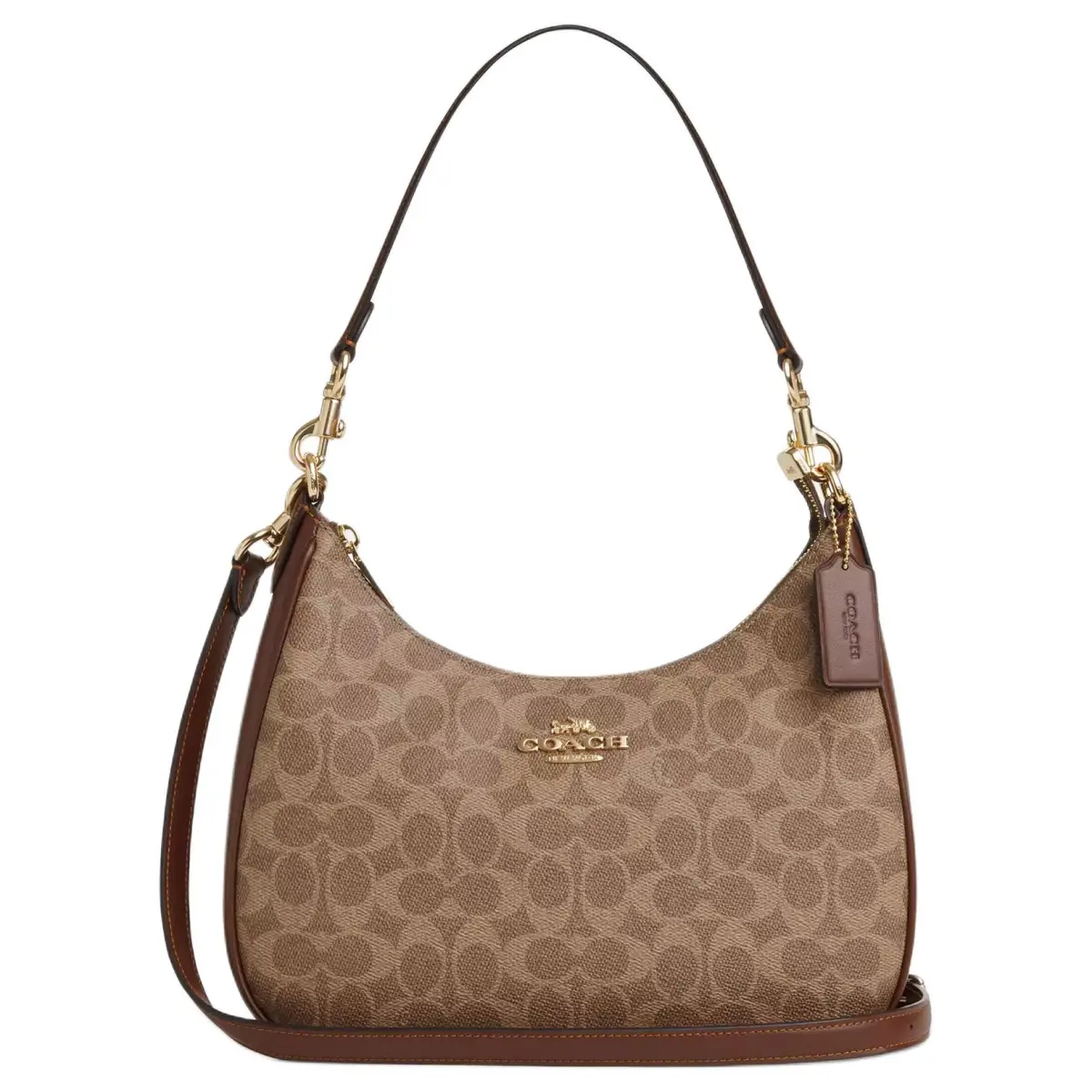 COACH Teri Coated Canvas Crossbody One Shoulder Handbag Large Women's Tan
