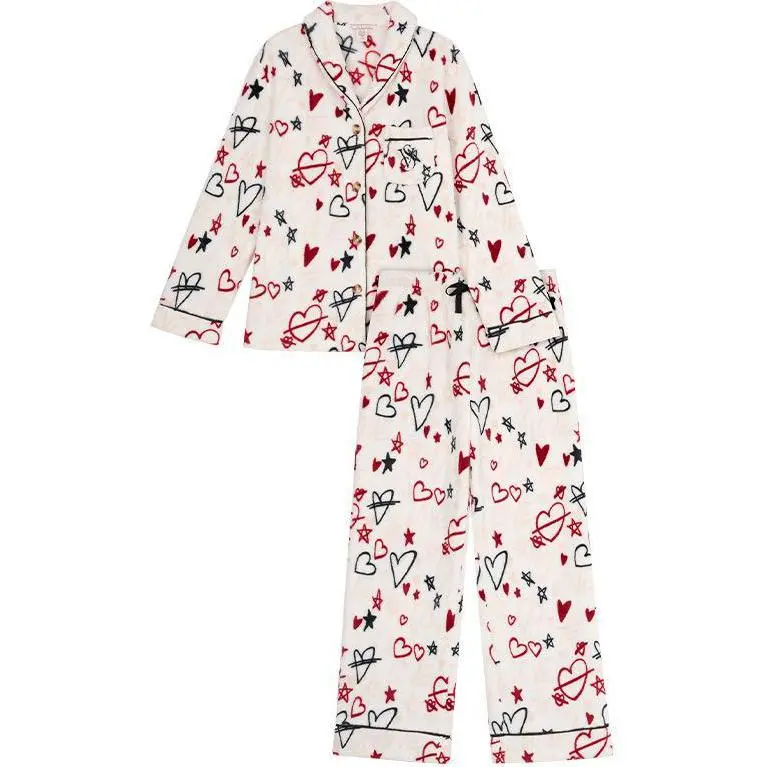 Victoria's Secret Pajama Set Plumping Soft And Fitting Warmth Instantly Women's Red Graffiti