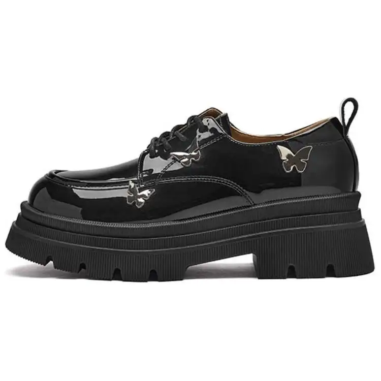 AGSDON PU temperament small fragrant butterfly shiny small leather shoes thick-soled lace-up Korean style women's casual shoes 5.5cm women's style